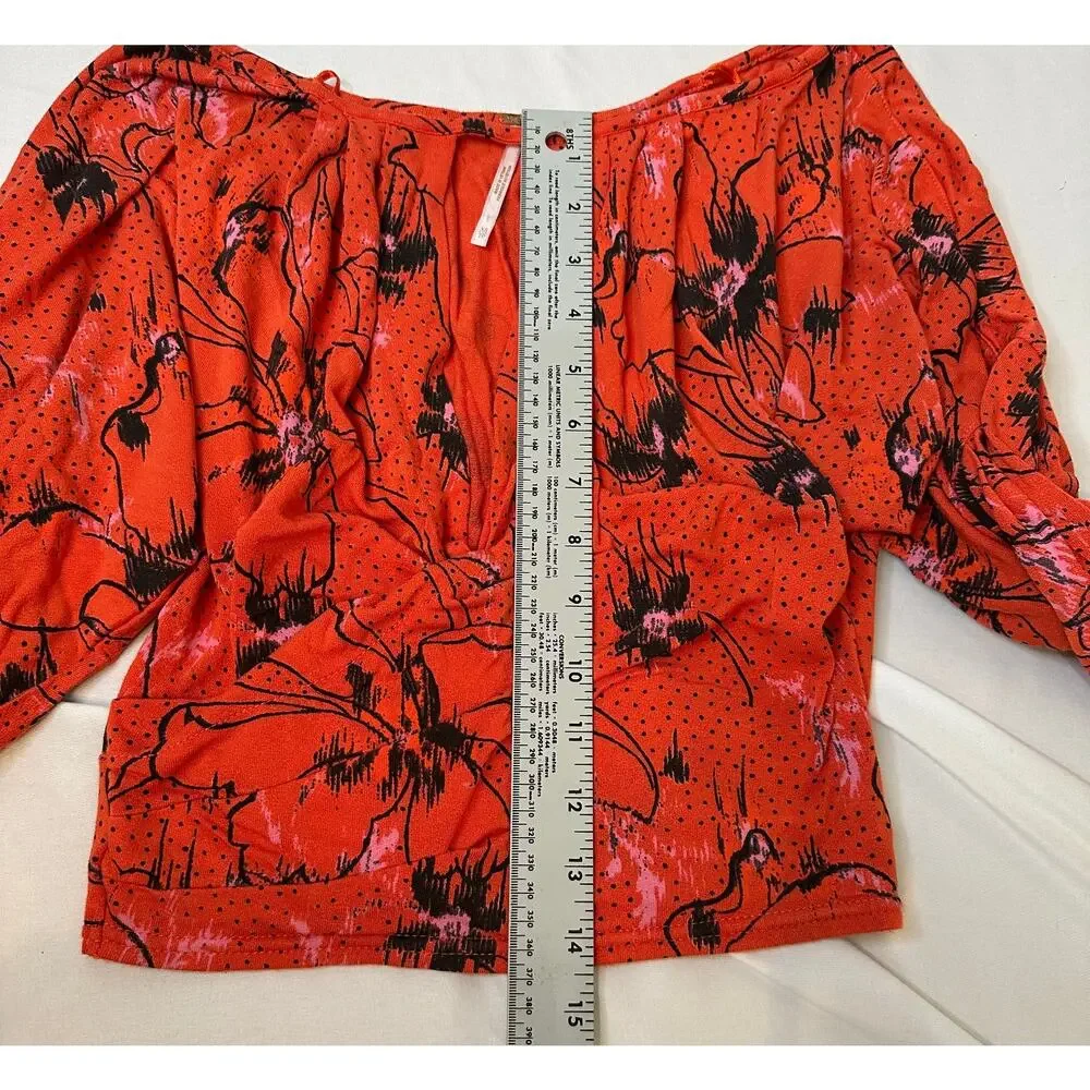 Free People Floral Wrap Blouse Boho Bell Sleeve‎ Festival Top XS